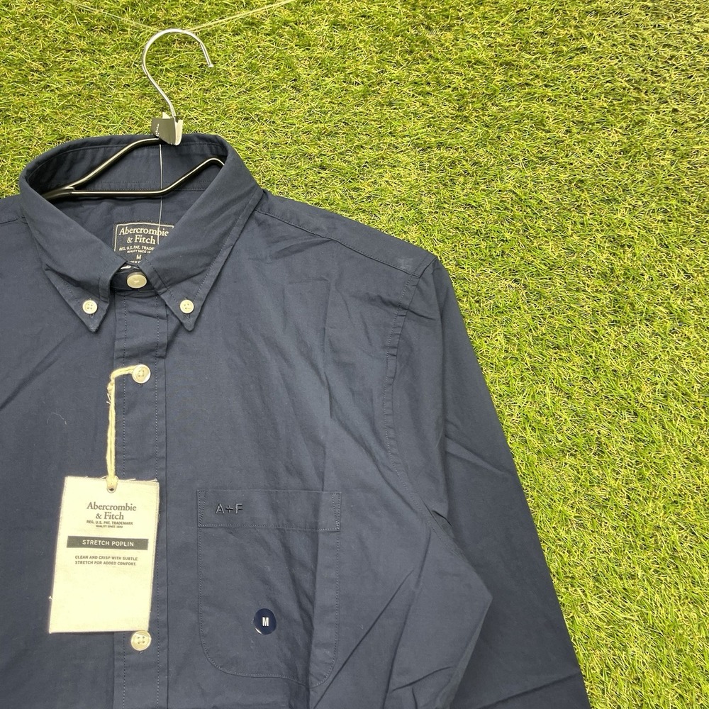 Abercrombie Fitch Dress Shirt Mens Medium Blue Stretch Poplin Button Down NWT